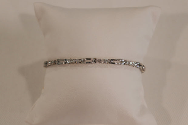 14Karat White Gold Rectangle and Diamond Bracelet