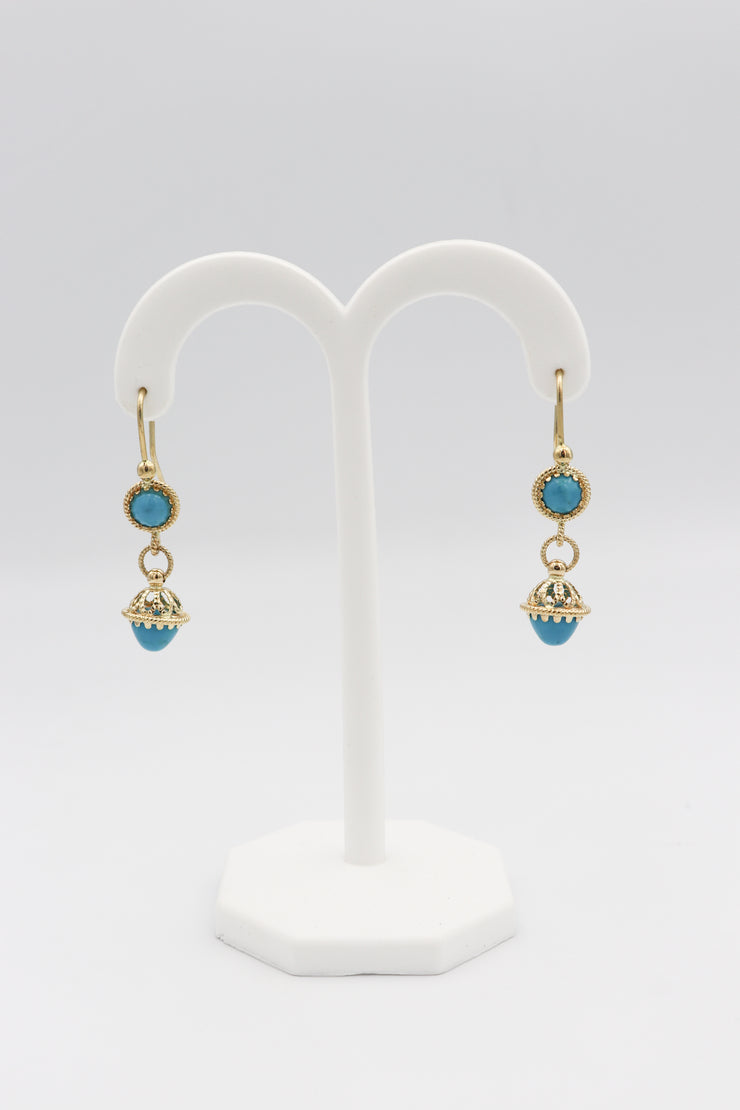 14Karat Yellow Gold Turquoise Dangle Earrings