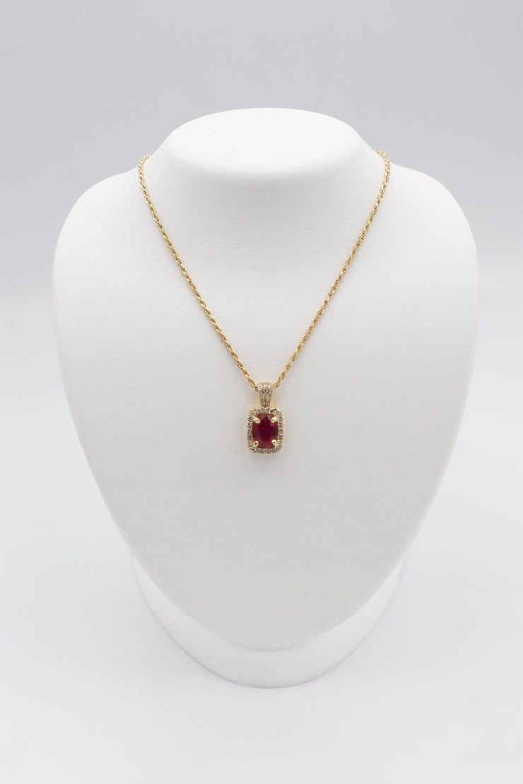 18Karat Yellow Gold Ruby and Diamond Pendant.