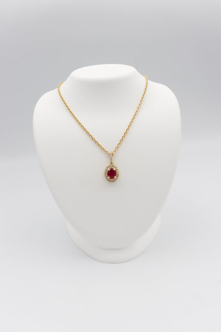 18Karat Yellow Gold Ruby and Diamond Pendant