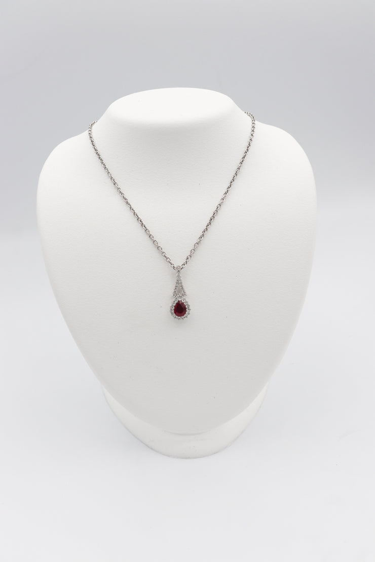 18Karat White Gold Ruby and Diamond Pendant