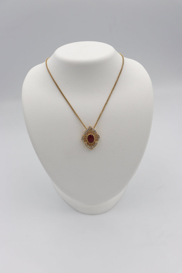 14Karat Yellow Gold Ruby and Diamond Pendant.