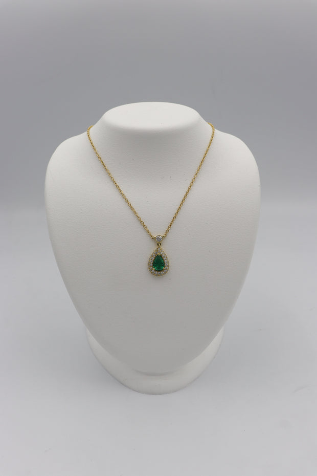 18Karat Yellow Gold Emerald and Diamond Pendant