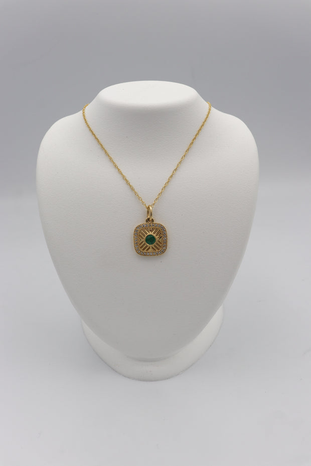 14Karat Yellow Gold Emerald and Diamond Pendant