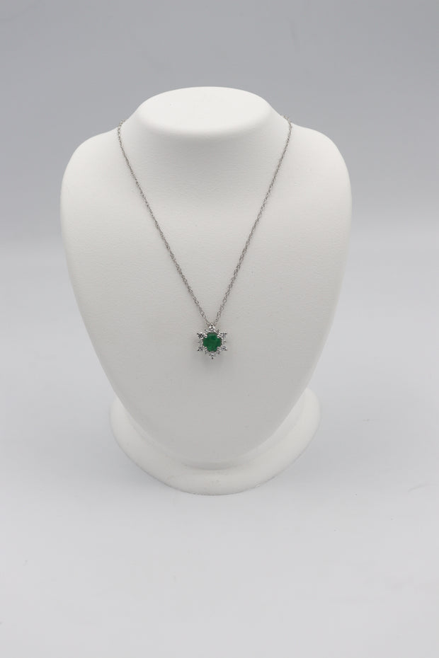 14Karat White Gold Emerald and Diamond Pendant