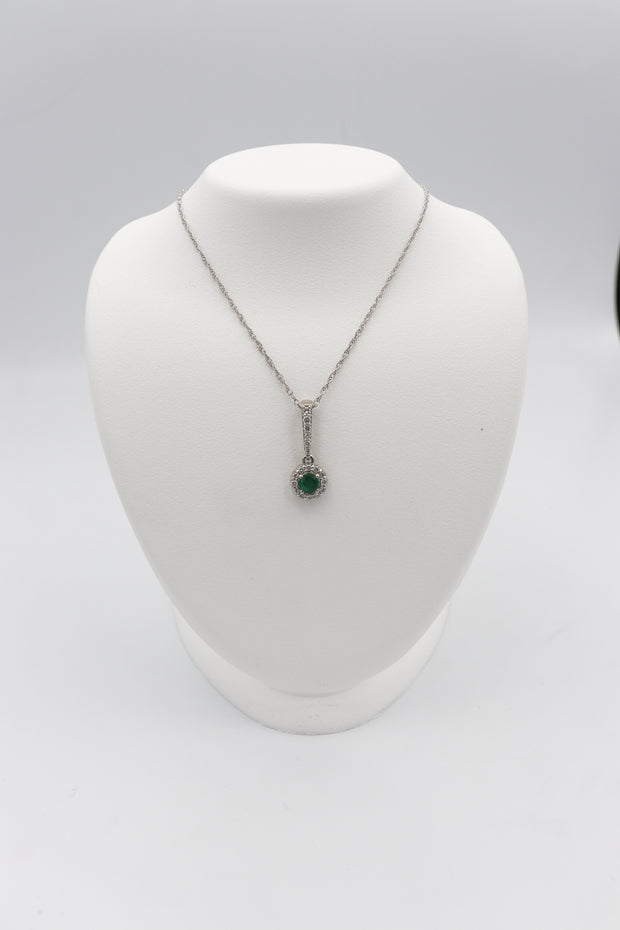 14Karat White Gold Emerald and Diamond Pendant