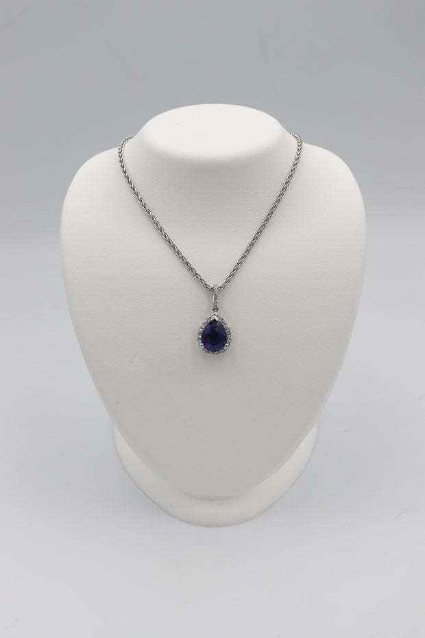 18Karat White Gold Natural Sapphire and Diamond Pendant