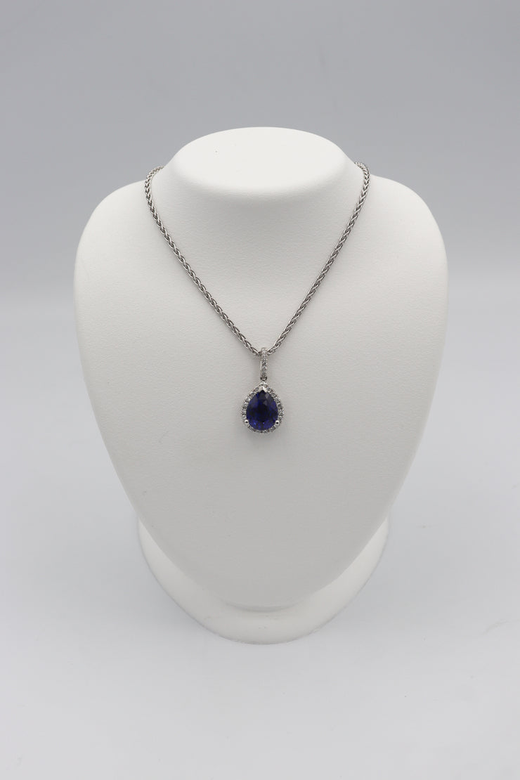 18Karat White Gold Natural Sapphire and Diamond Pendant