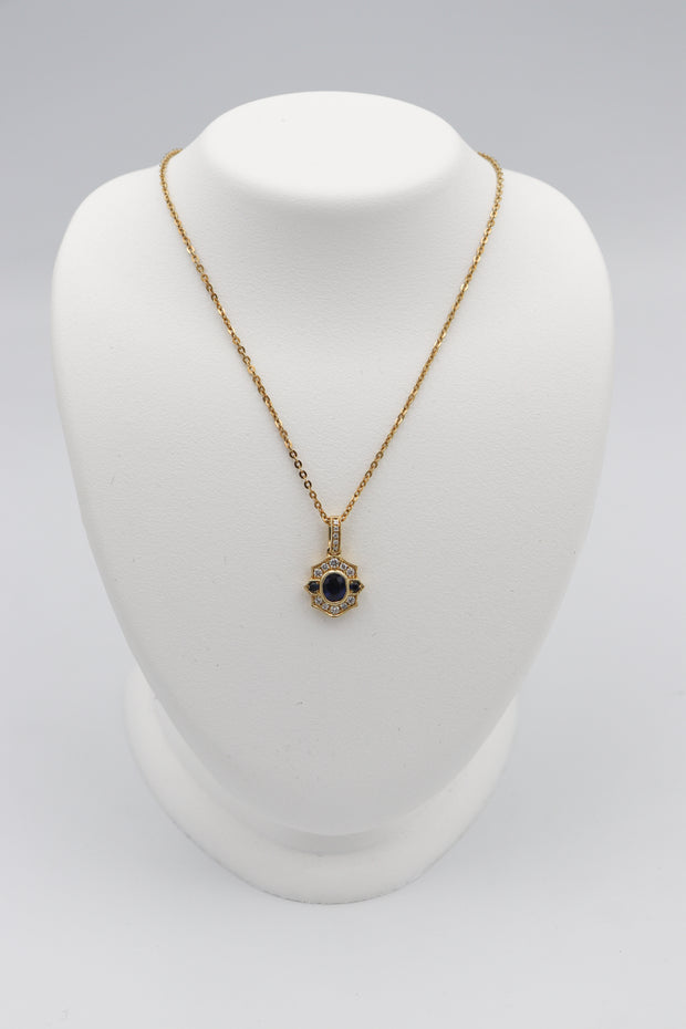 14Karat Yellow Gold Sapphire and Diamond Necklace