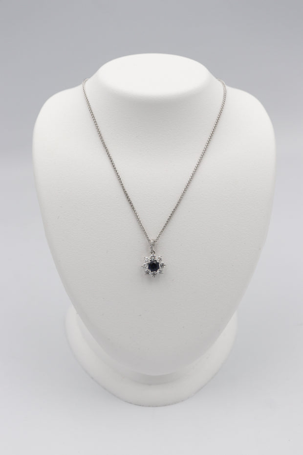 14Karat White Gold Sapphire and Diamond Pendant