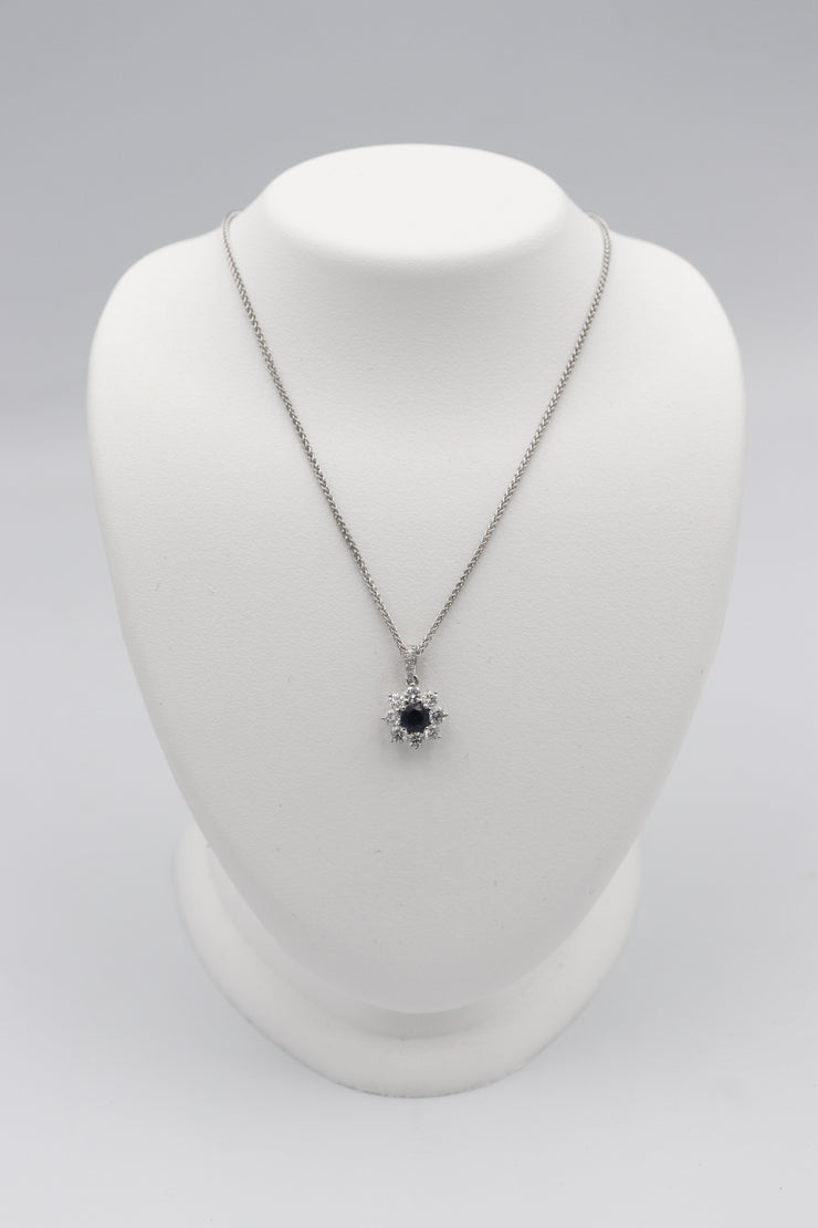 14Karat White Gold Sapphire and Diamond Pendant