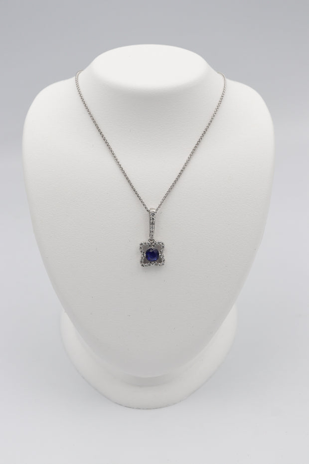 14Karat White Gold Sapphire and Diamond Pendant