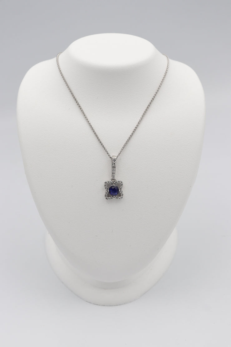 14Karat White Gold Sapphire and Diamond Pendant