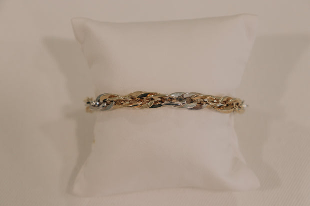 14Karat Yellow Gold Two Tone Link Bracelet