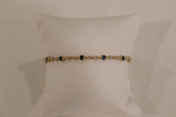 14Karat Yellow Gold Sapphire and Diamond Bracelet