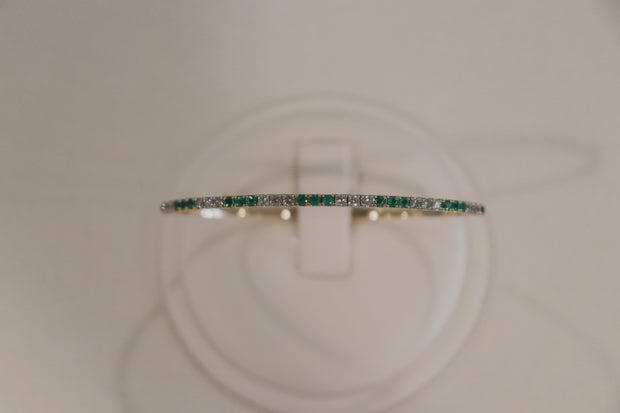 14Karat Yellow Gold Emerald and Diamond Bangle Bracelet