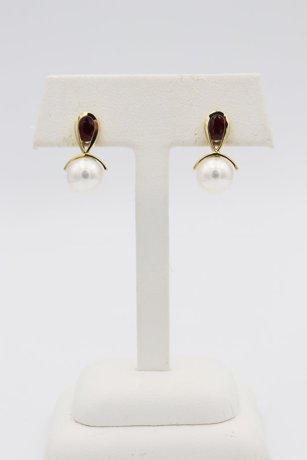 18Karat Pearl and Ruby Earrings