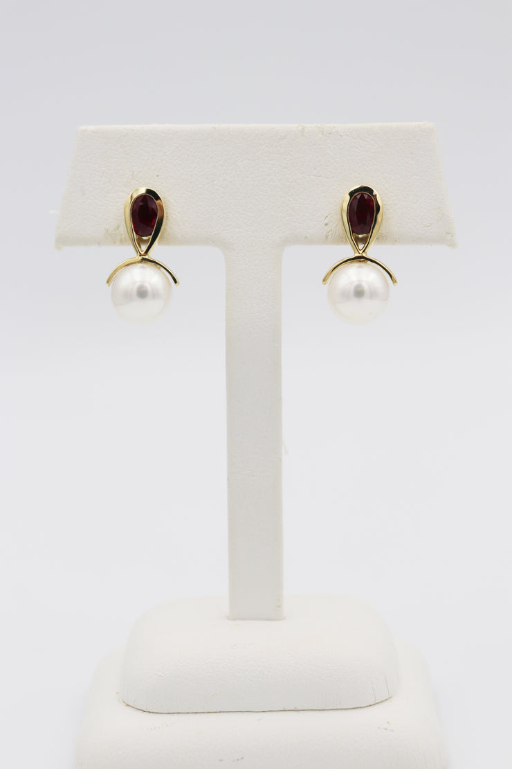 18Karat Pearl and Ruby Earrings