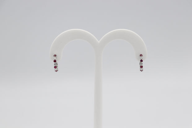 14Karat White Gold Ruby and Diamond Hoop Earrings