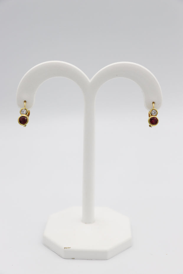 18Karat Yellow Gold Ruby and Diamond Earrings