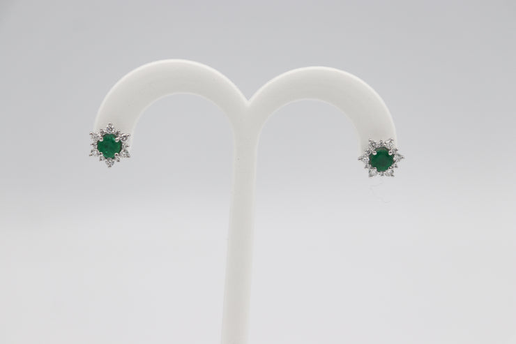 14Karat White Gold Emerald and Diamond Stud Earrings