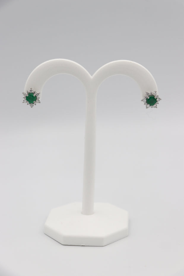 14Karat White Gold Emerald and Diamond Stud Earrings