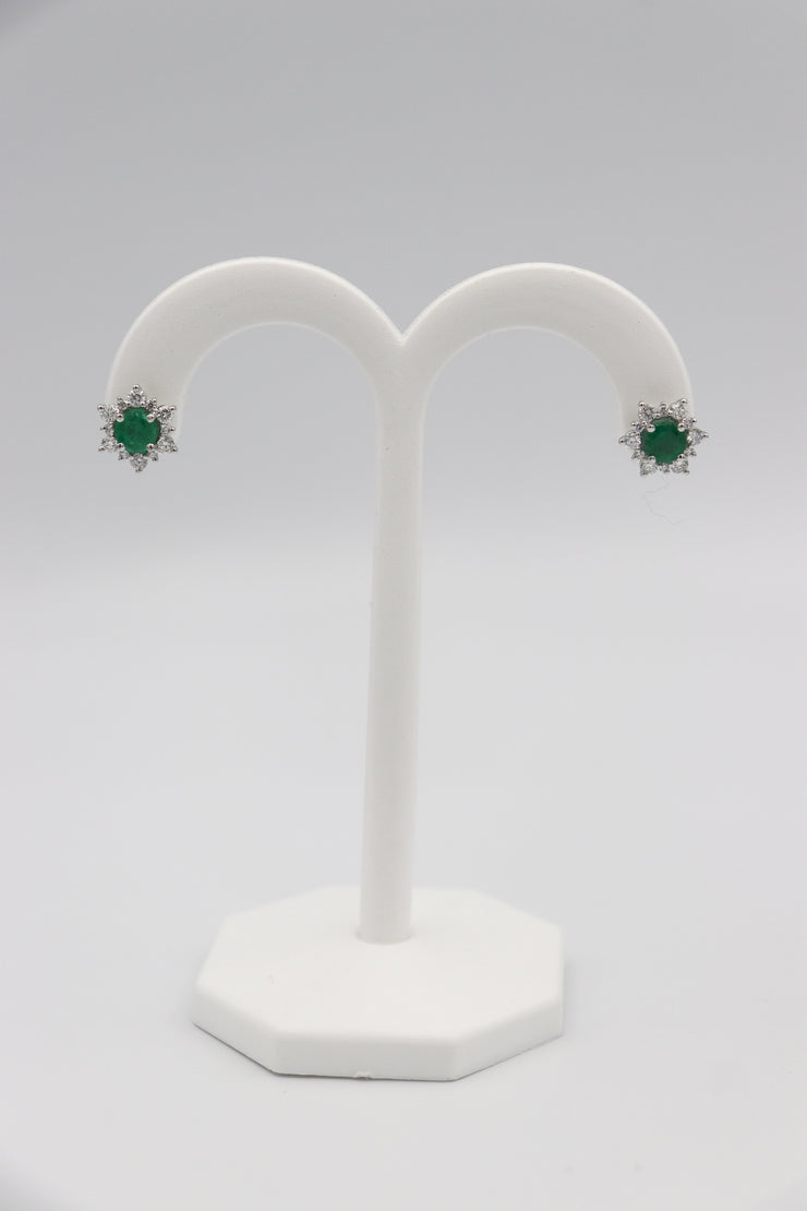 14Karat White Gold Emerald and Diamond Stud Earrings