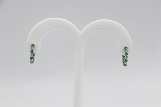 14Karat White Gold Diamond and Emerald Hoop Earrings