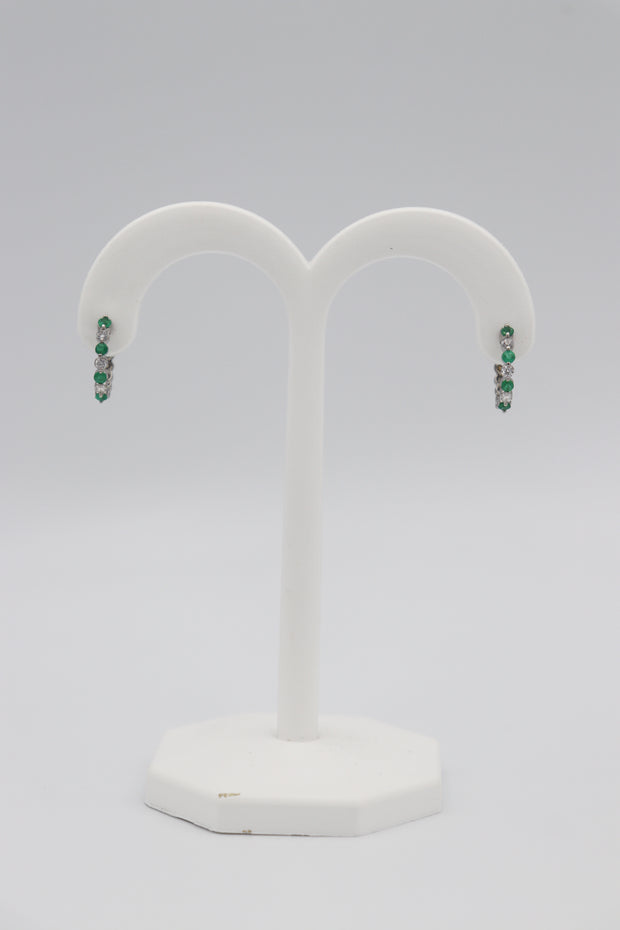 14Karat White Gold Diamond and Emerald Hoop Earrings