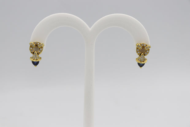 18Karat Yellow Gold Sapphire and Diamond Earrings