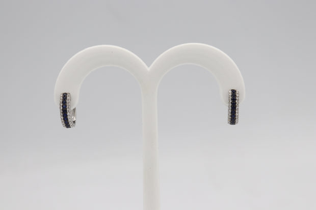 14Karat White Gold Sapphire and Diamond Hoop Earrings