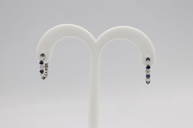 14Karat White Gold Sapphire and Diamond Hoop Earrings