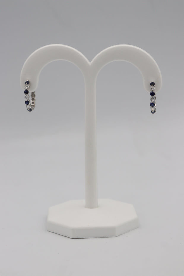 14Karat White Gold Sapphire and Diamond Hoop Earrings